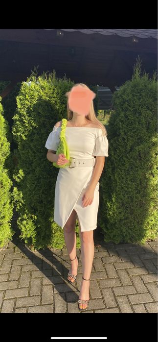 Sukienka hiszpanka z paskiem z bufkami na wesele imprezę komunie