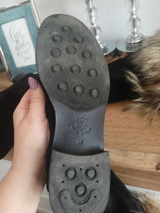 Kozaki damskie 38 czarne jenot naturalne futro skórzane