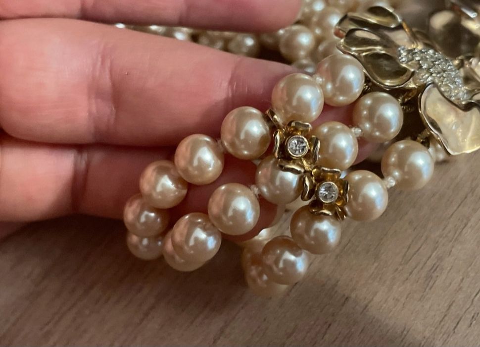 Colar de pérolas Majorica vintage com banho a ouro