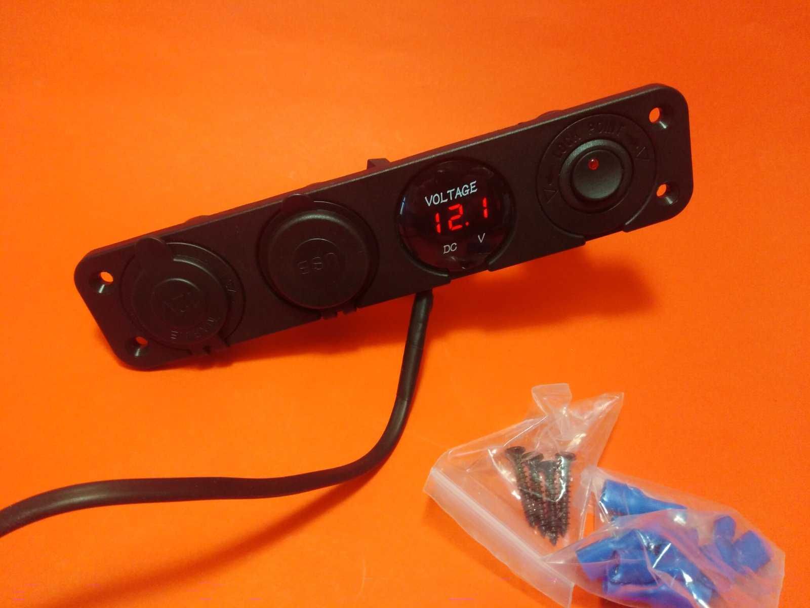 Авто Мото панель Red USB порты вольтметр порт прикуриватель + кнопка