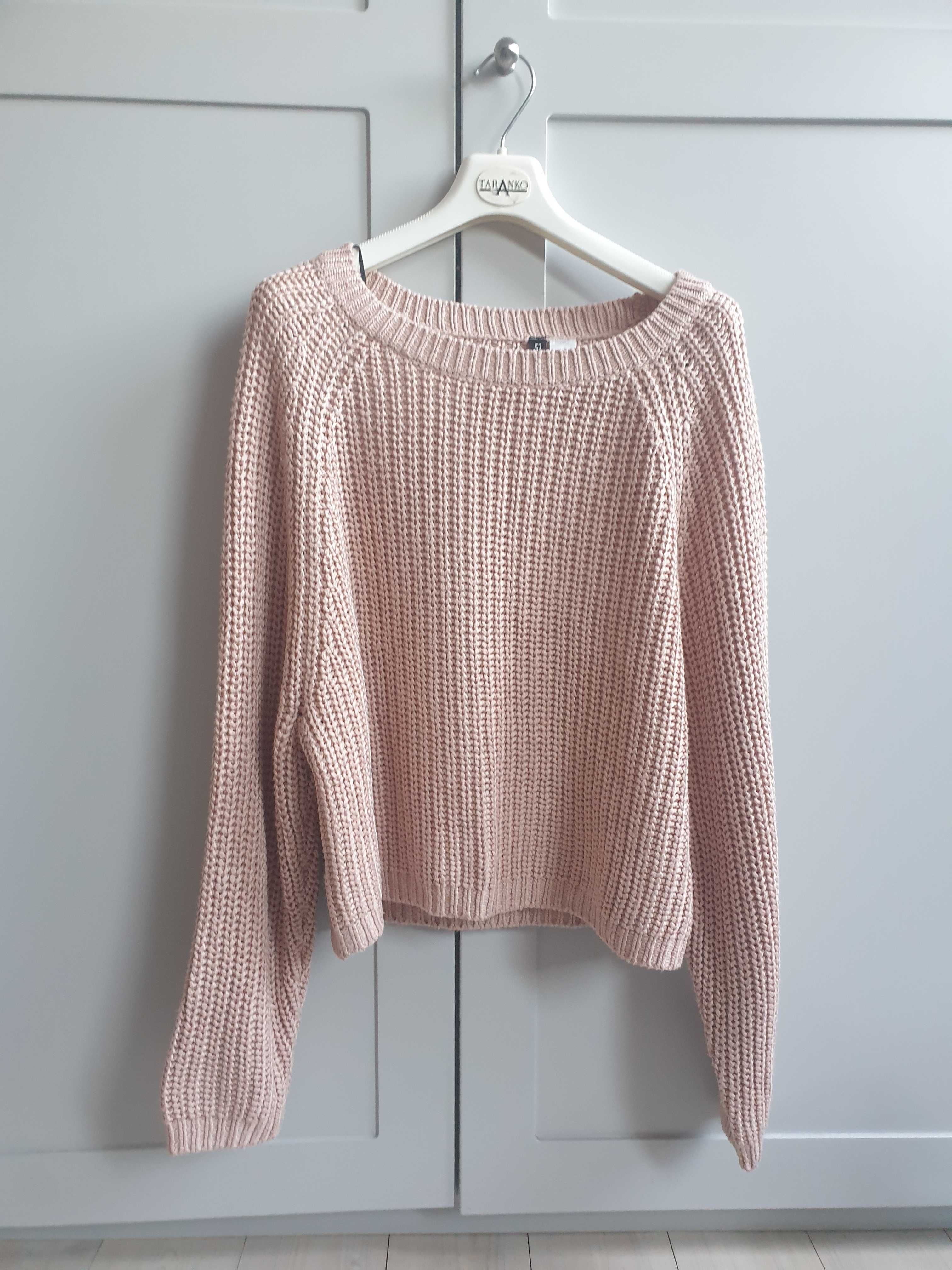 Sweter pudrowy róż oversize gruby splot H&M Divided 40 L