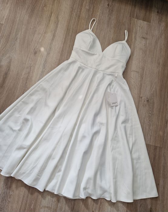 Nowa sukienka midi lou Opheila L 40 ecru poprawiny ślub Panna młoda