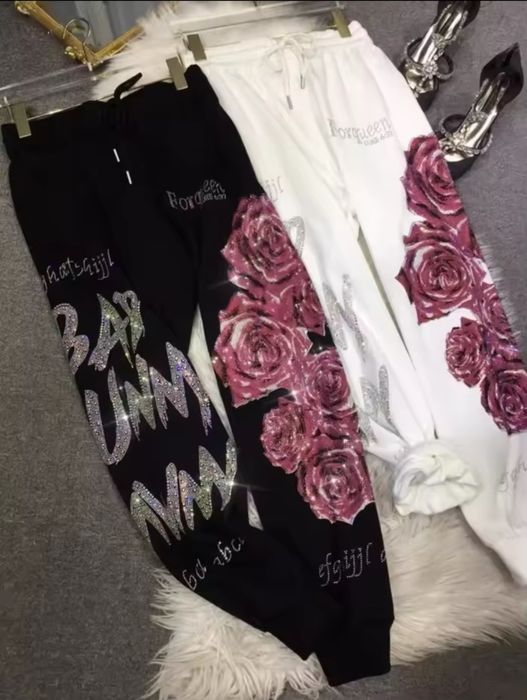 Штаны со стразами, чёрные, модные, большой размер