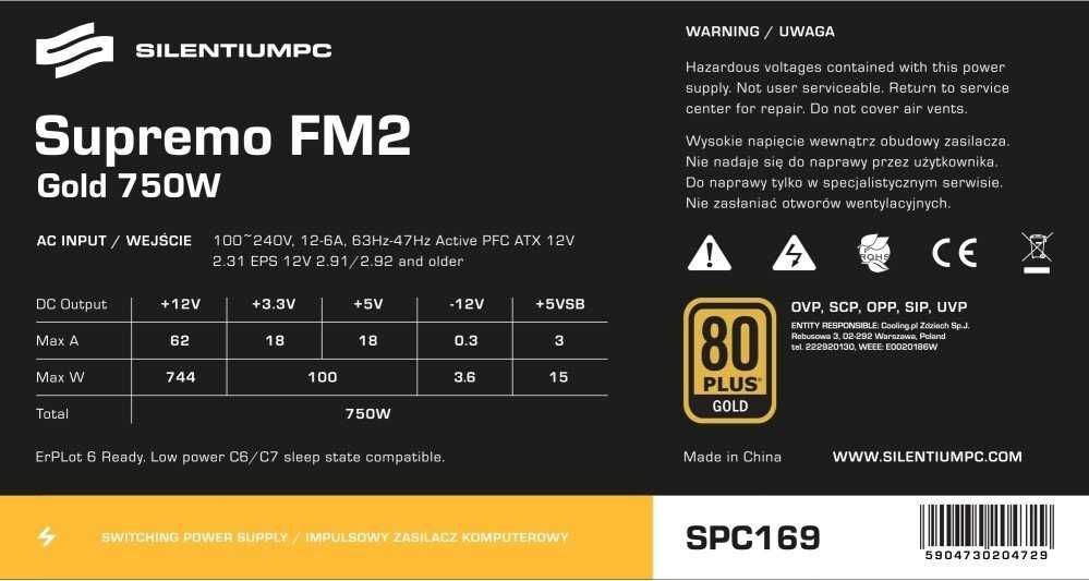 Zasilacz SPC SilentiumPC Supremo FM2 GOLD - 750W