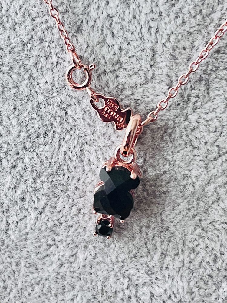 -50% Wyprzedaz  nowy naszyjnik srebro vermeil 45 cm miś 1 cm onyx