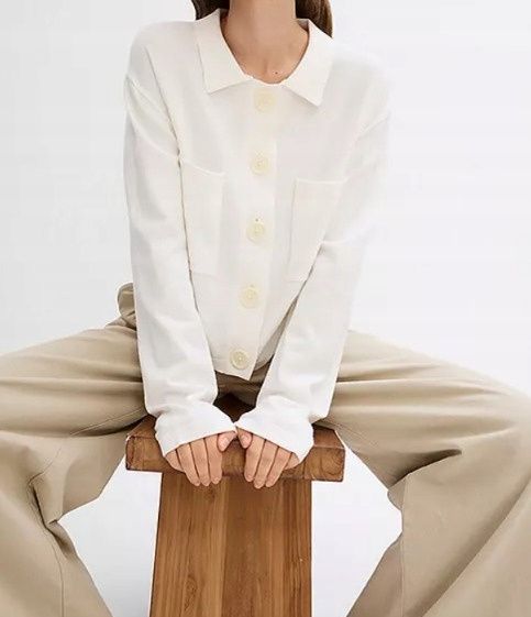 B.P.C sweter śmietankowy z kołnierzykiem na guziki ^52/54