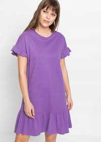 B.P.C fioletowa sukienka z falbankami bawełna 32/34.