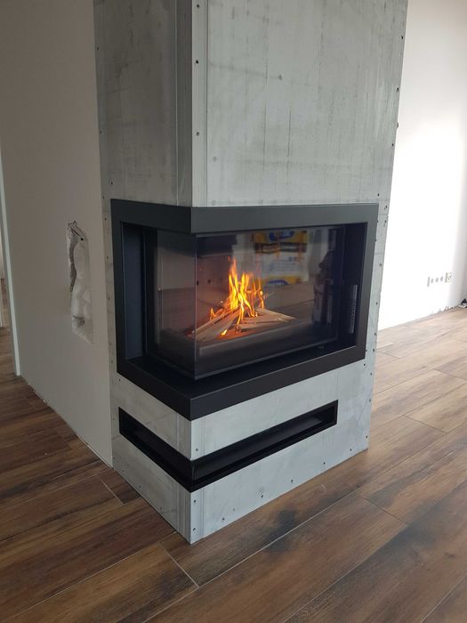 Kominki Kamko - wkład narożny Kratki Simple stalowy 6kW + zabudowa.