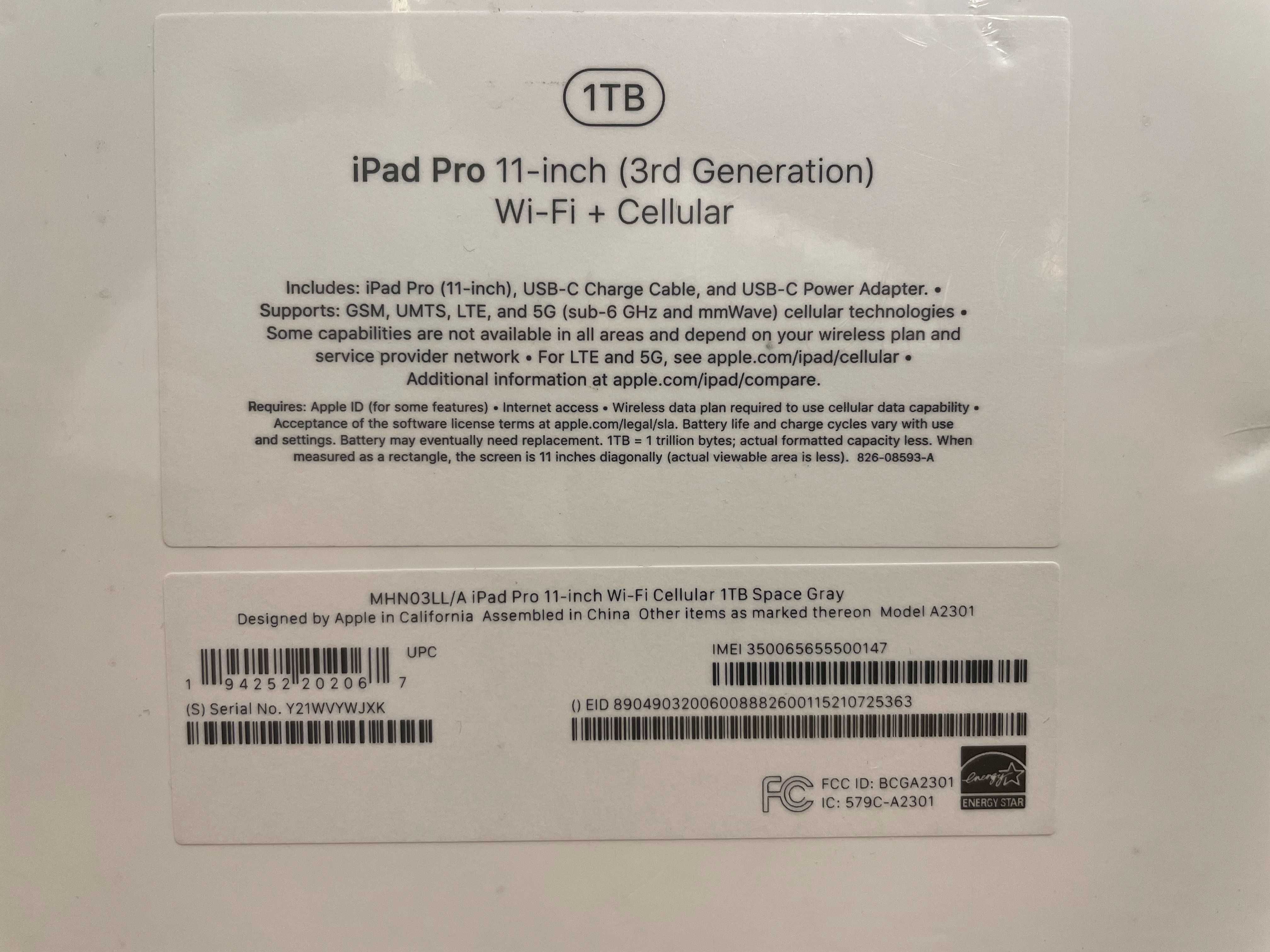 IPAD PRO 11” 1TB 16RAM M1 5G LTE Space Gray (3-Gen)