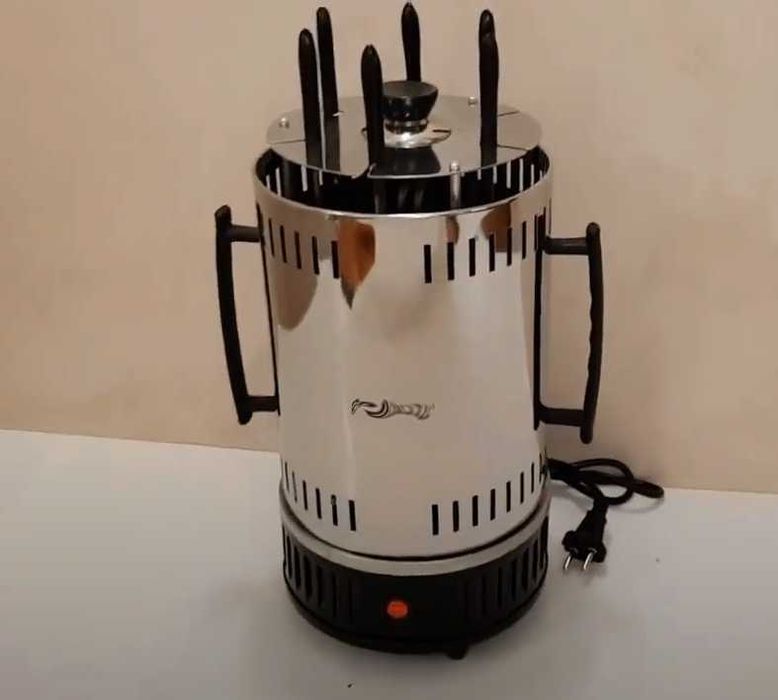 Электрошашлычница нержавейка на 6 шомпуров 1000 вт с кожухом