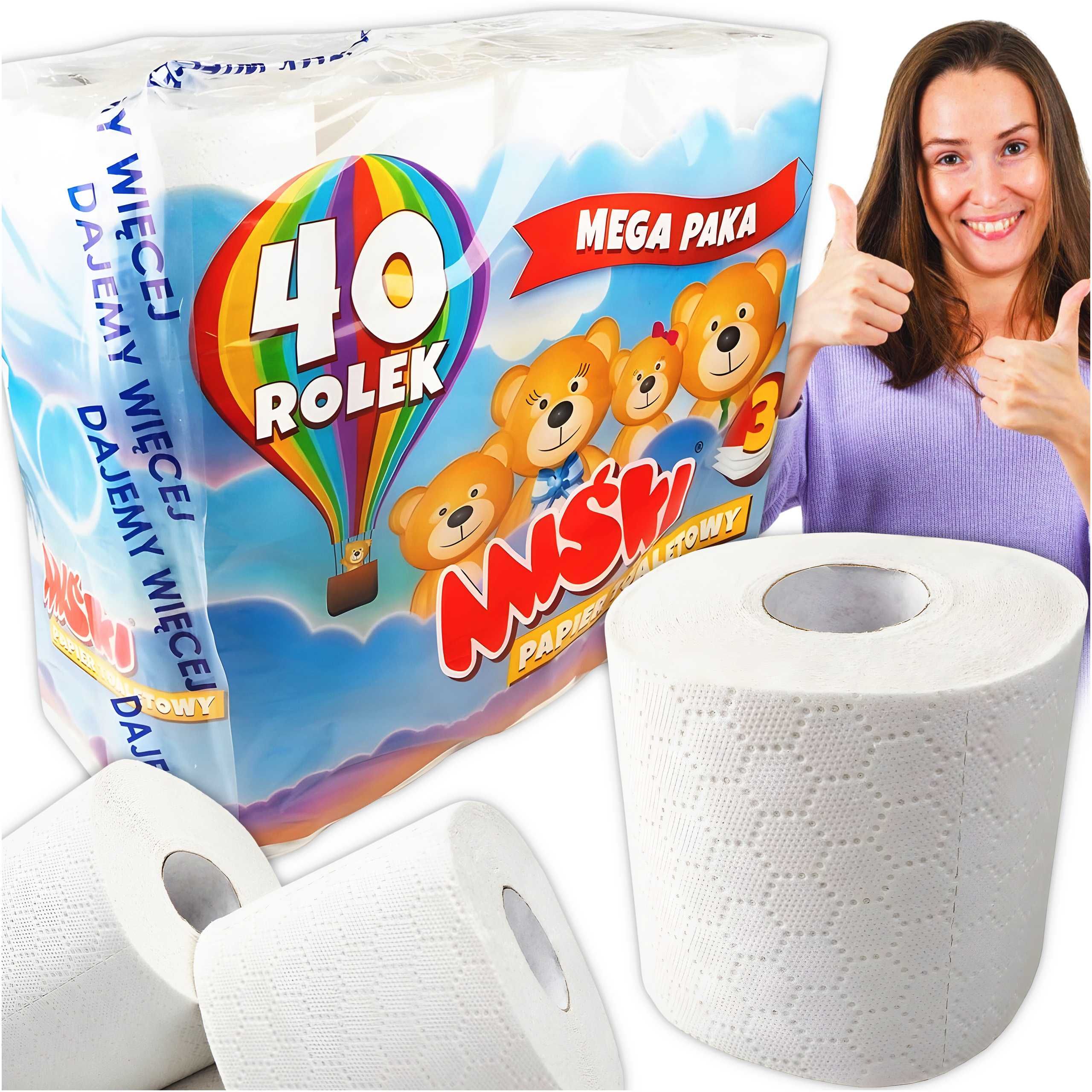 Papier toaletowy bezzapachowy 3w MIŚKI 40 rolek