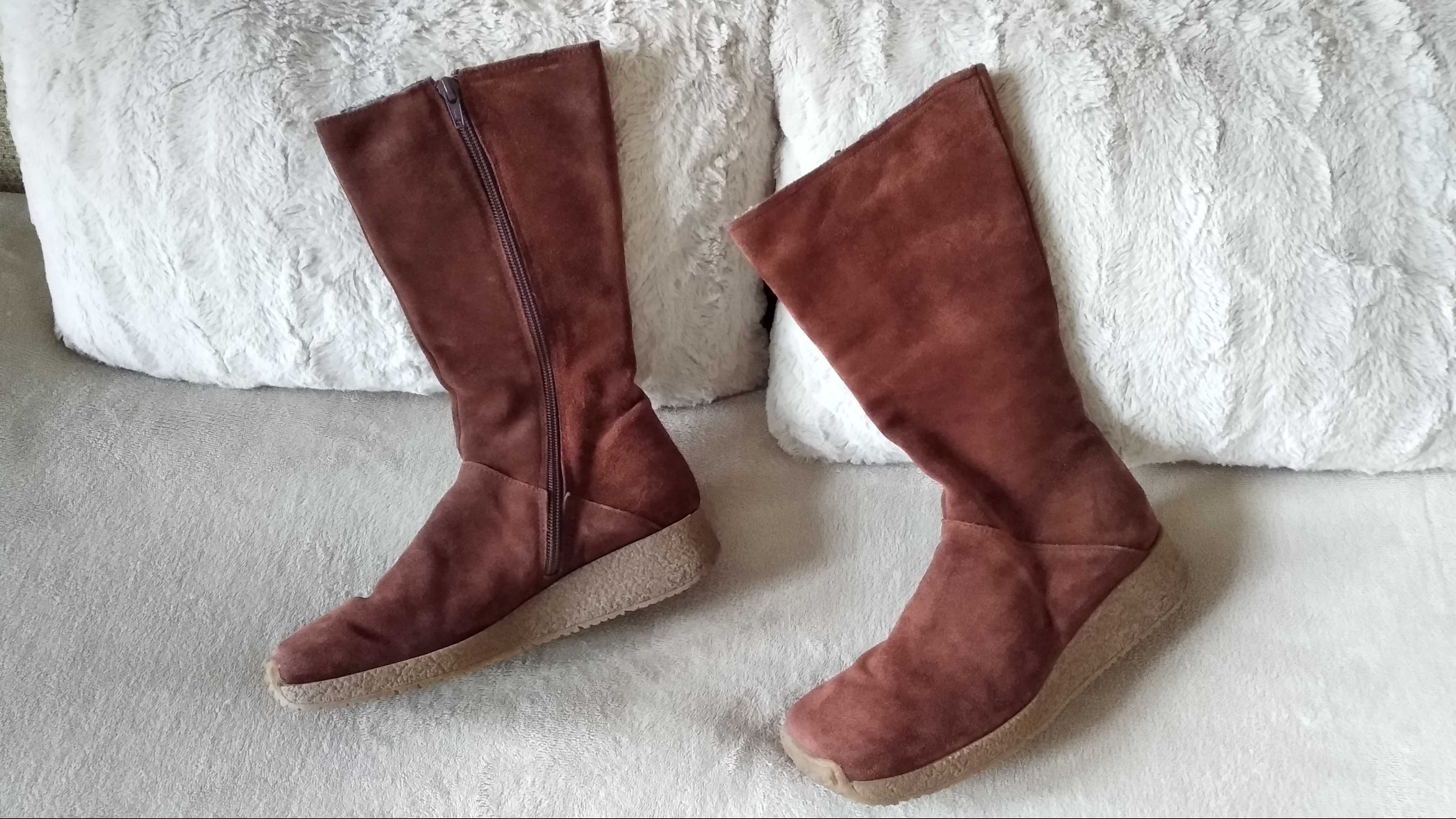 Buty kozaki skórzane zamszowe damskie włoskie na zamku r. 37 (24 cm)