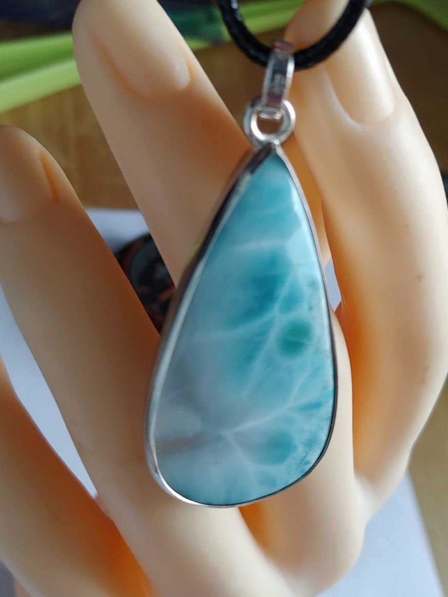 Srebrna zawieszka wisior larimar naturalny minerał srebro 925