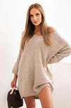 Sukienka damska oversize Plus Size dekolt V ciemny beż