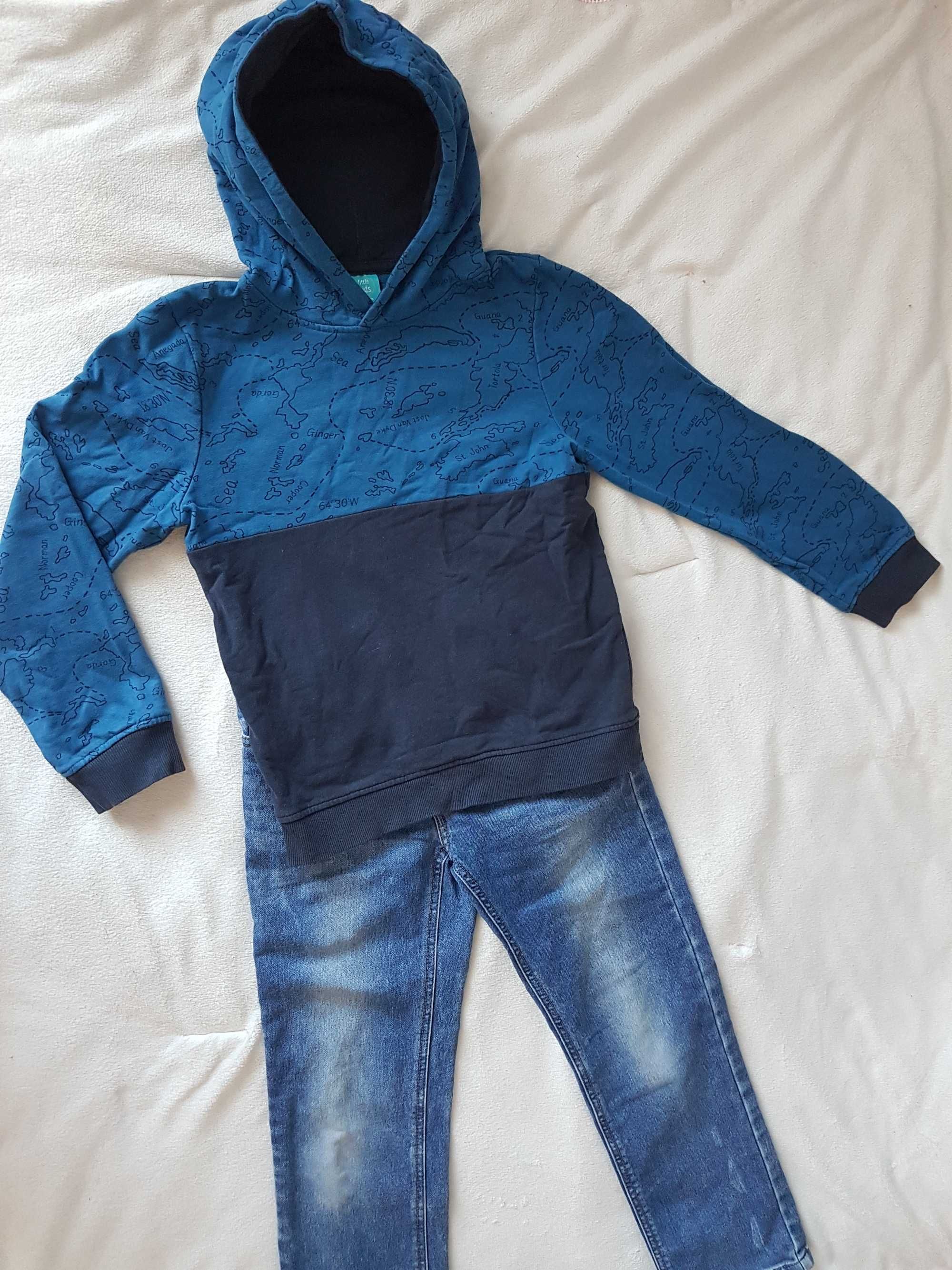 128-134cm Bluza Granatowy, niebieski, bluza, mapa, kaptur, ściągacze