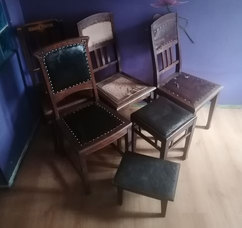 Stare - 4 krzesła + 2 taborety do renowacji