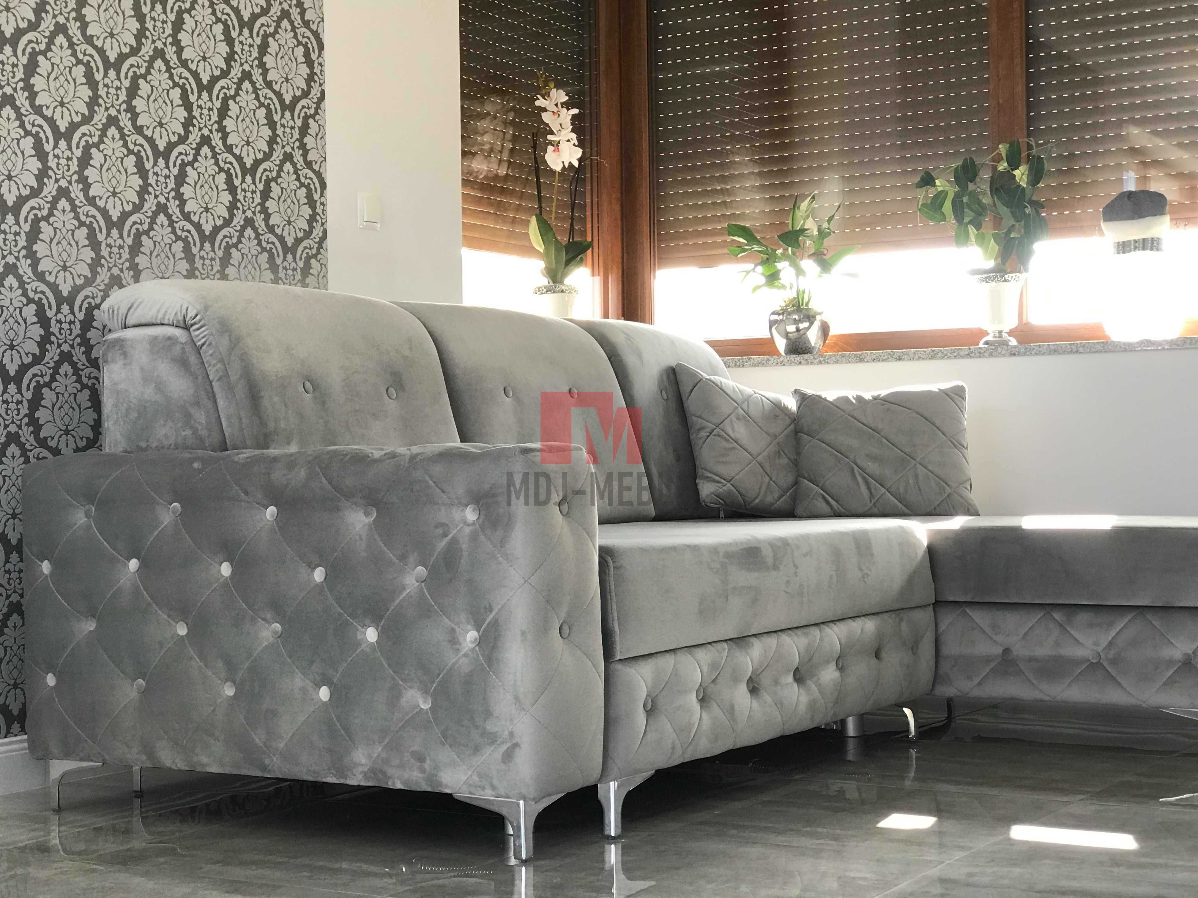 Narożnik Glamour Chesterfield Narożnik w tkaninie plamoodpornej