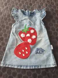 Jeansowa sukienka dla małej dziewczynki, torebka, 6-9 miesiąca