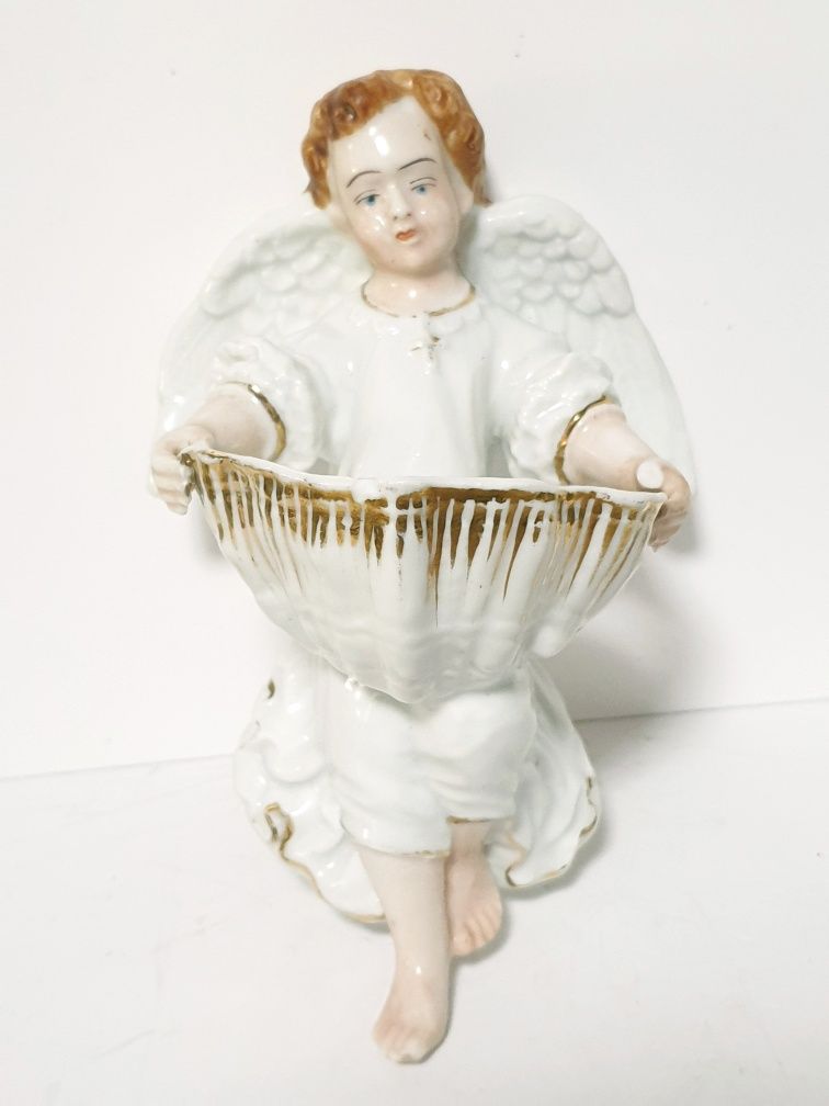 Linda antiga pia de Água Benta  "Cherub" em porcelana