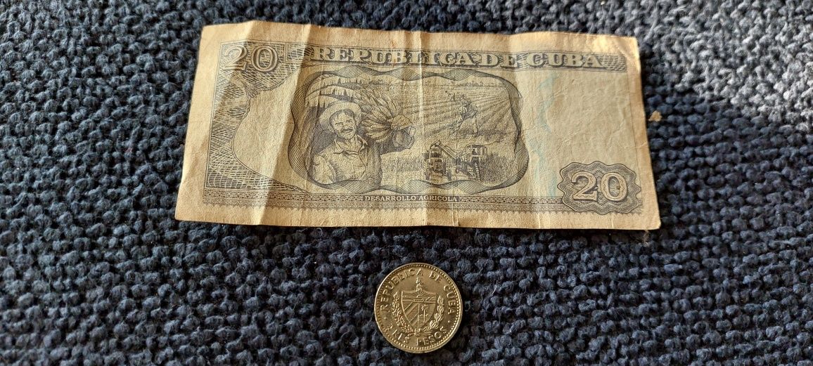 Banknot 20 peso 2014r, moneta Che Guevara 3 peso 1992r