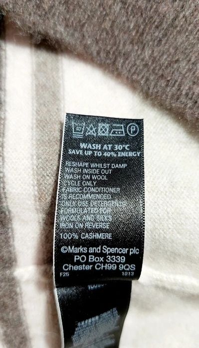 Sweter golf 100% kaszmir beżowy brązowy paski