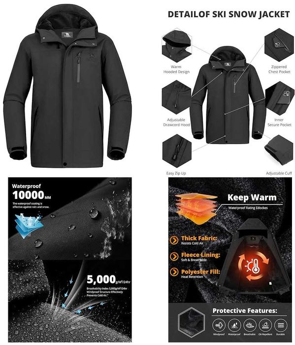 Casaco Camel Crown impermeável de Inverno para homem - Ski, Snowboard