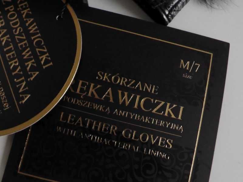 Rękawiczki skórzane damskie - antybakteryjne - czarne Rozmiar M