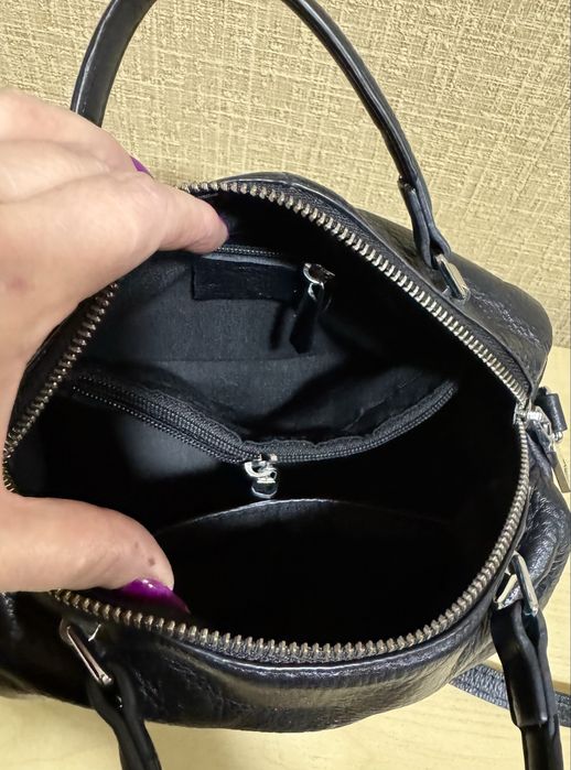 Сумочка кросс- боди с двумя ремнями, натуральная кожа