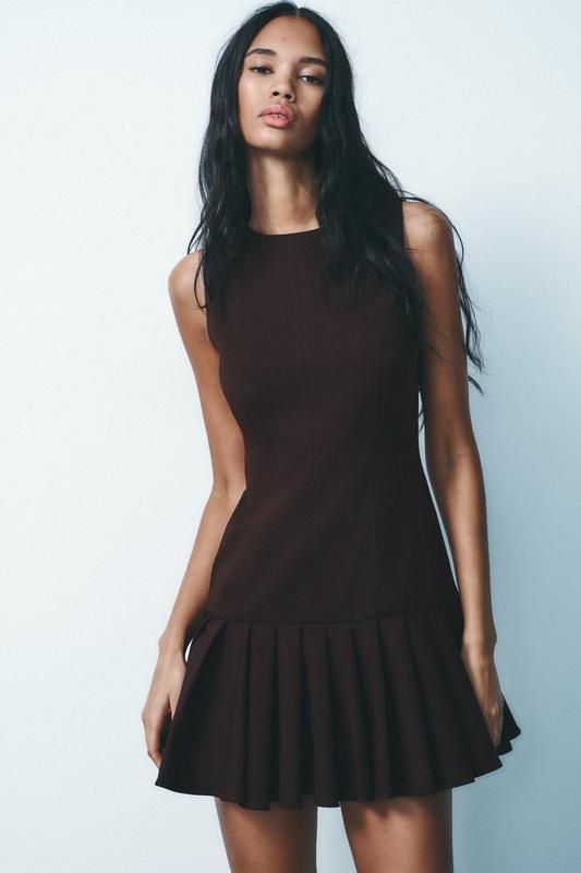 Коротка сукня з бантовими складками Zara бургунді