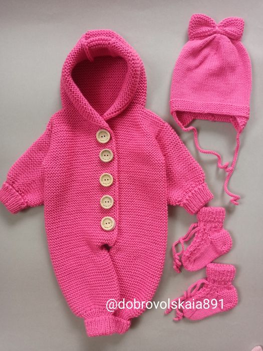 Комплект: Вязаный комбинезон, вязаная одежда, Комбінезон в'язаний  Пін
