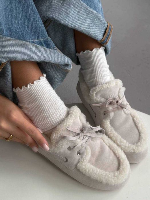 Жіночі зимові лофери Miu Loafers Winter Light Grey (світло-сірі) M005