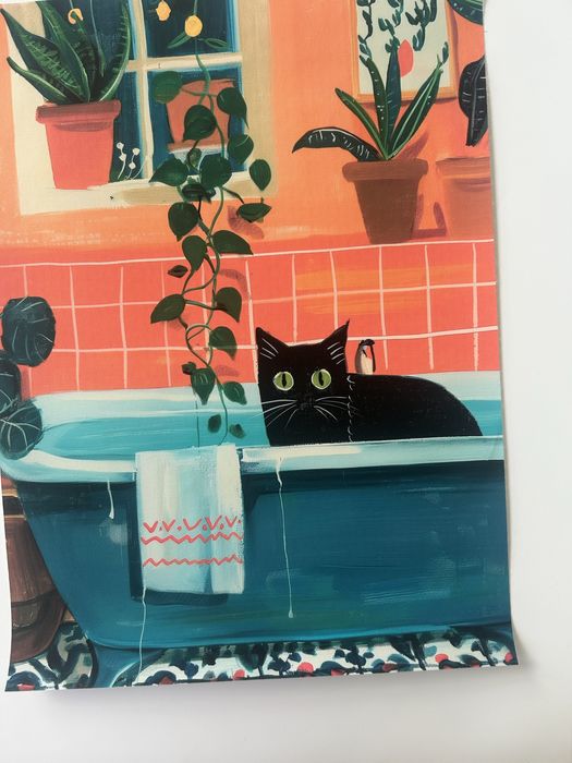 Plakat A4, retro, vintage, kotek w wannie, ozdoba do łazienki, 20/30cm