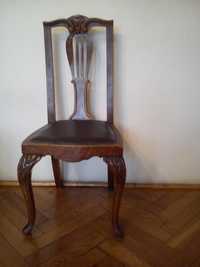 Antyk krzesło rzeźbione siedzisko z prawdziwej skóry sprzedam