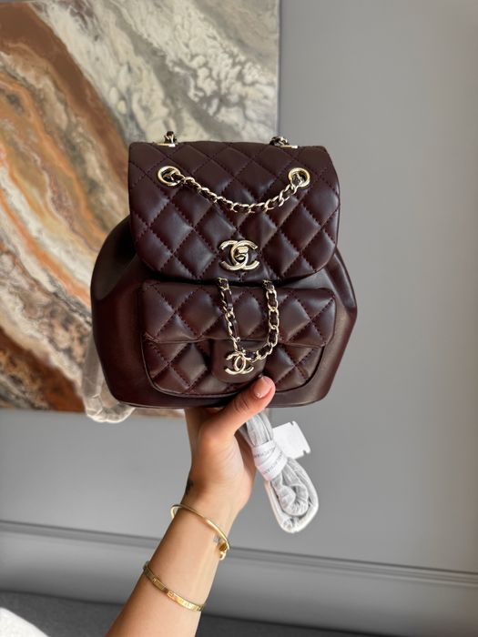 Рюкзак Chanel Backpack Lambskin шкіра | бургунді, білий, чорний