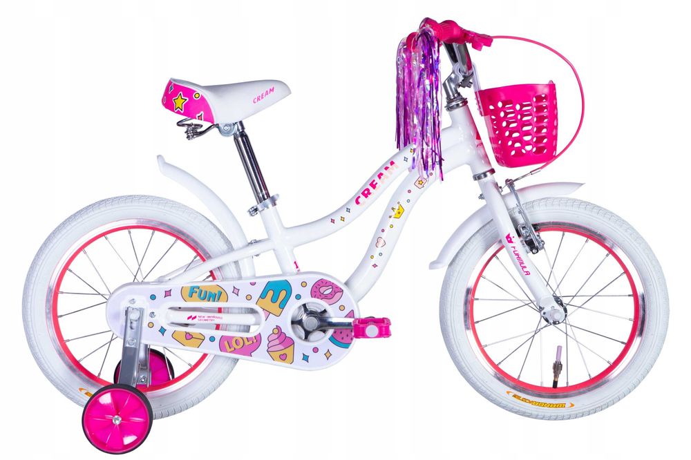 Rower 16 cali dla dziewczynki dziecięcy kółka boczne koszyczek 100-115