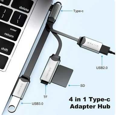 Wielofunkcyjny adapter rozdzielacz HUB TYP-C 4w1 USB karty TF SD micro