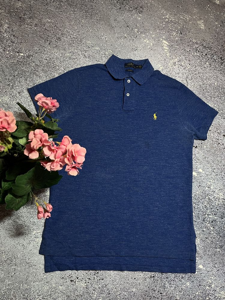 Синяя футболка поло с белым оттенком мужская Polo Ralph Lauren
