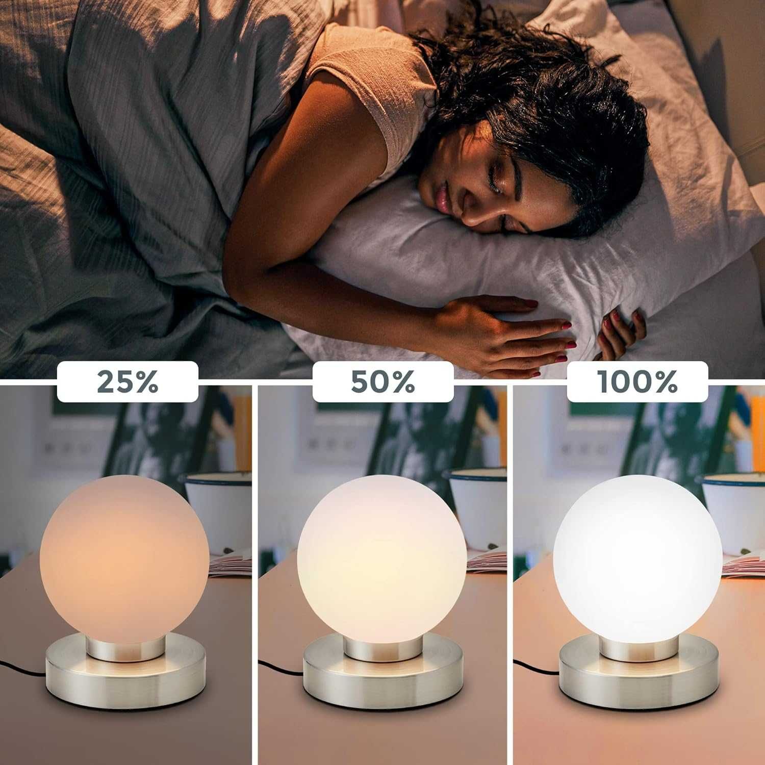 Lampa stołowa ściemnialna E14 BKLICHT lampka nocna dotykowa s973