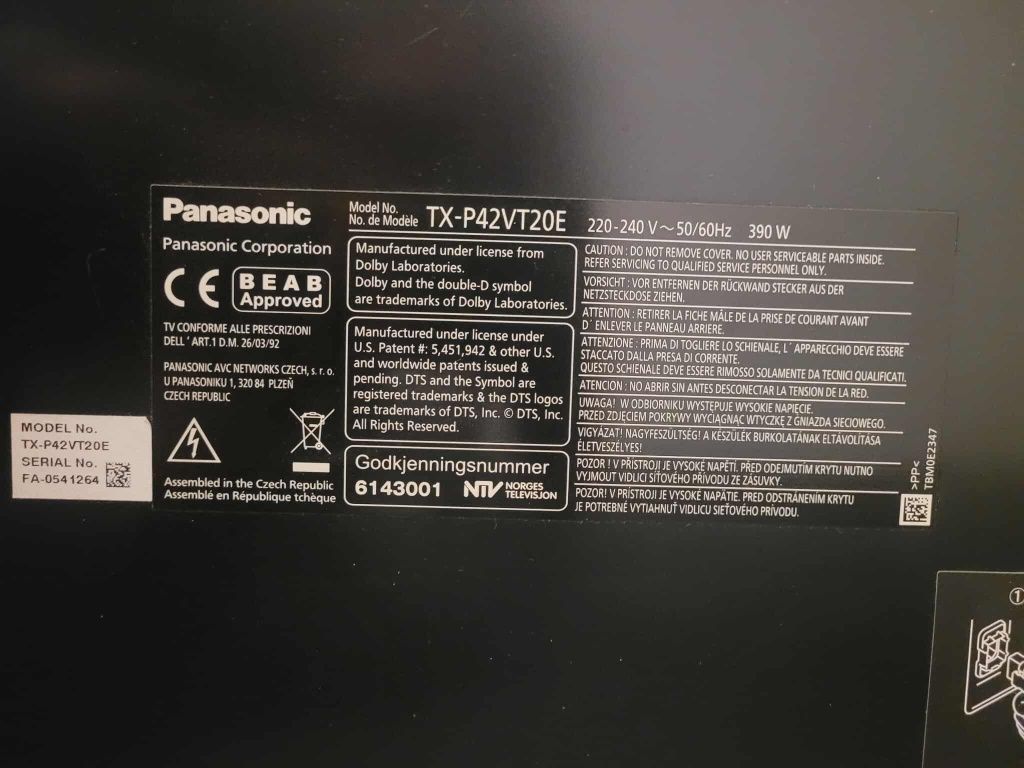 Sprzedam TV plazma - Panasonic TX-P42VT2OE
