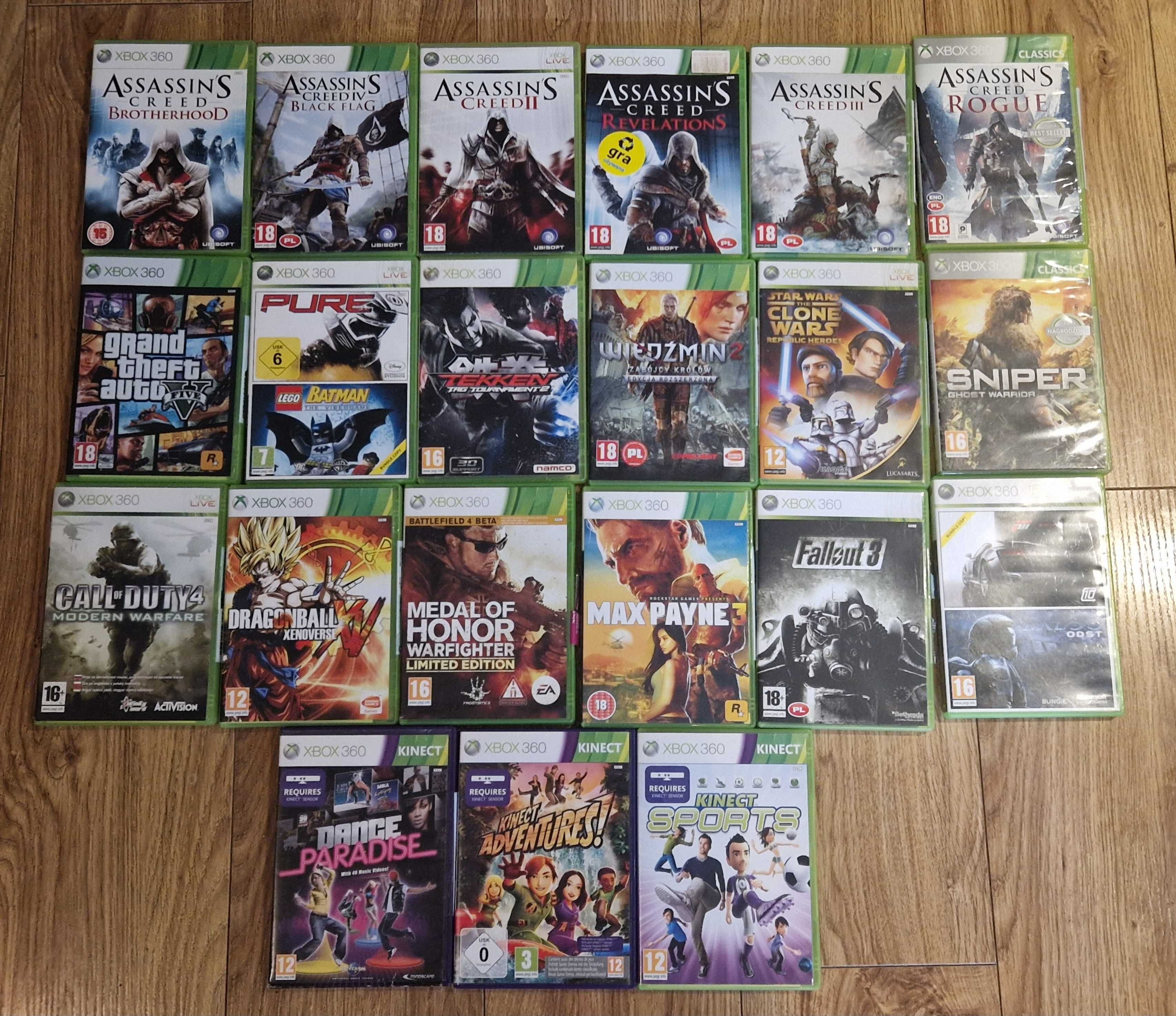 Xbox 360 + Kinect + 2 pady + 27 gier – gotowy zestaw