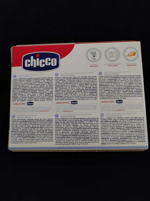 Conchas coletoras de leite da marca chicco, novas, em caixa
