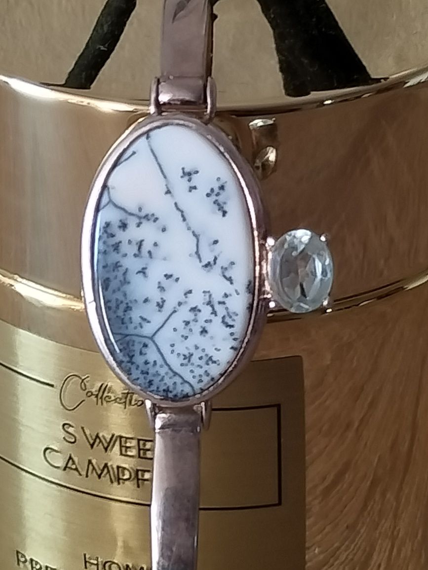 Bransoletka srebro ,agat dendrytowy i blue topaz