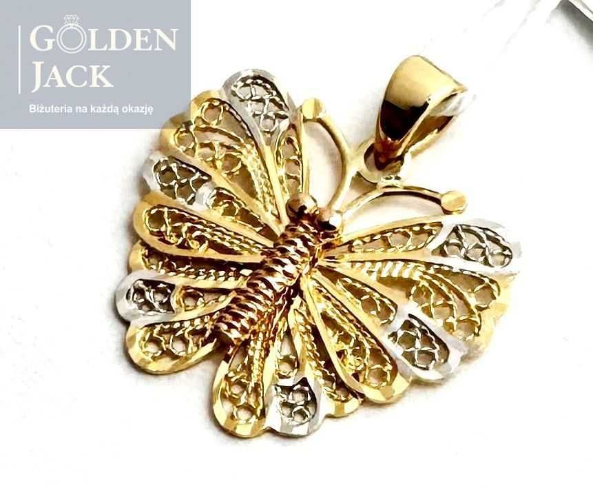 Złota zawieszka wisiorek Motyl kolorowe złoto p. 585 długość 2cm 1,19g