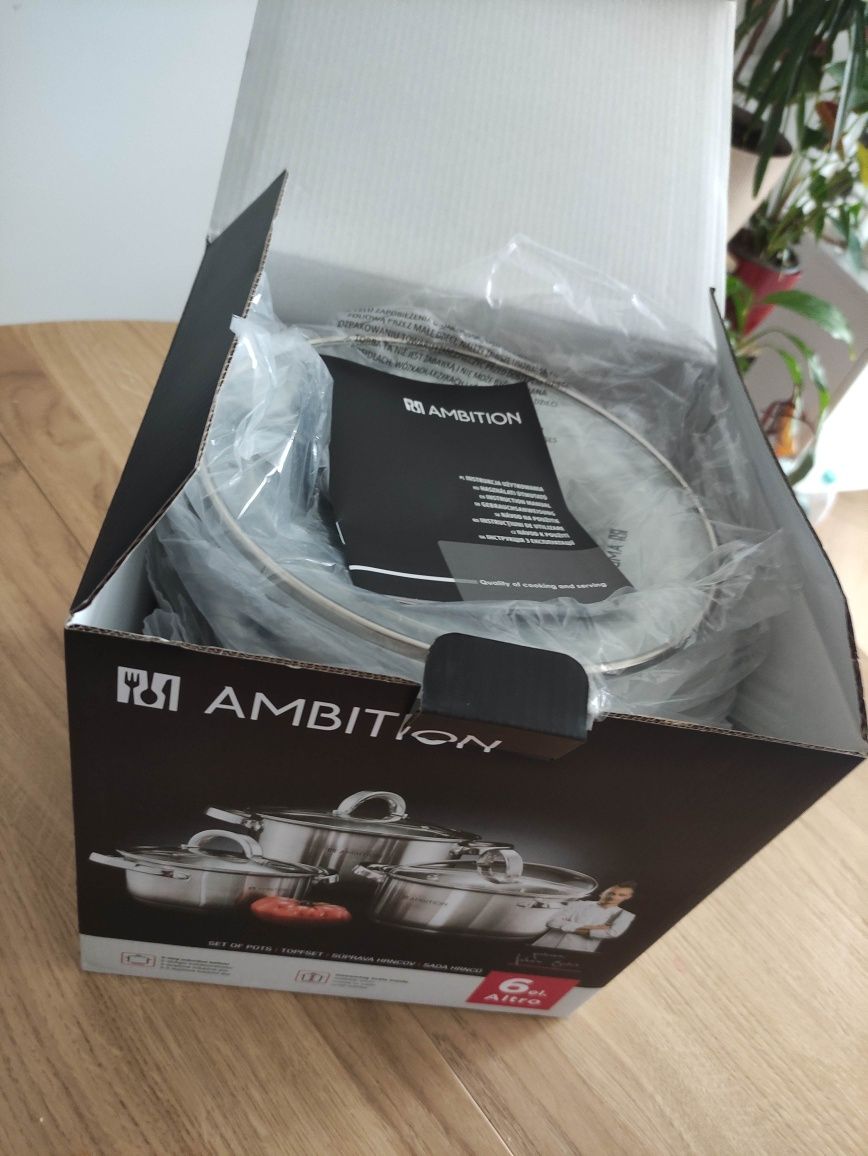 Komplet zestaw garnków 6 elementów AMBITION Altro NOWE SUPER CENA