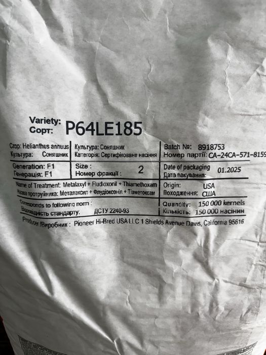 Насіння соняшнику Піонер P64LE185/Сінгента Суміко