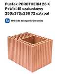 Pustak porotherm na słupy paleta 72 szt super cena!.