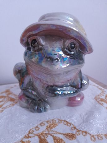 Teczowa żaba opalizujaca ceramika porcelana prl