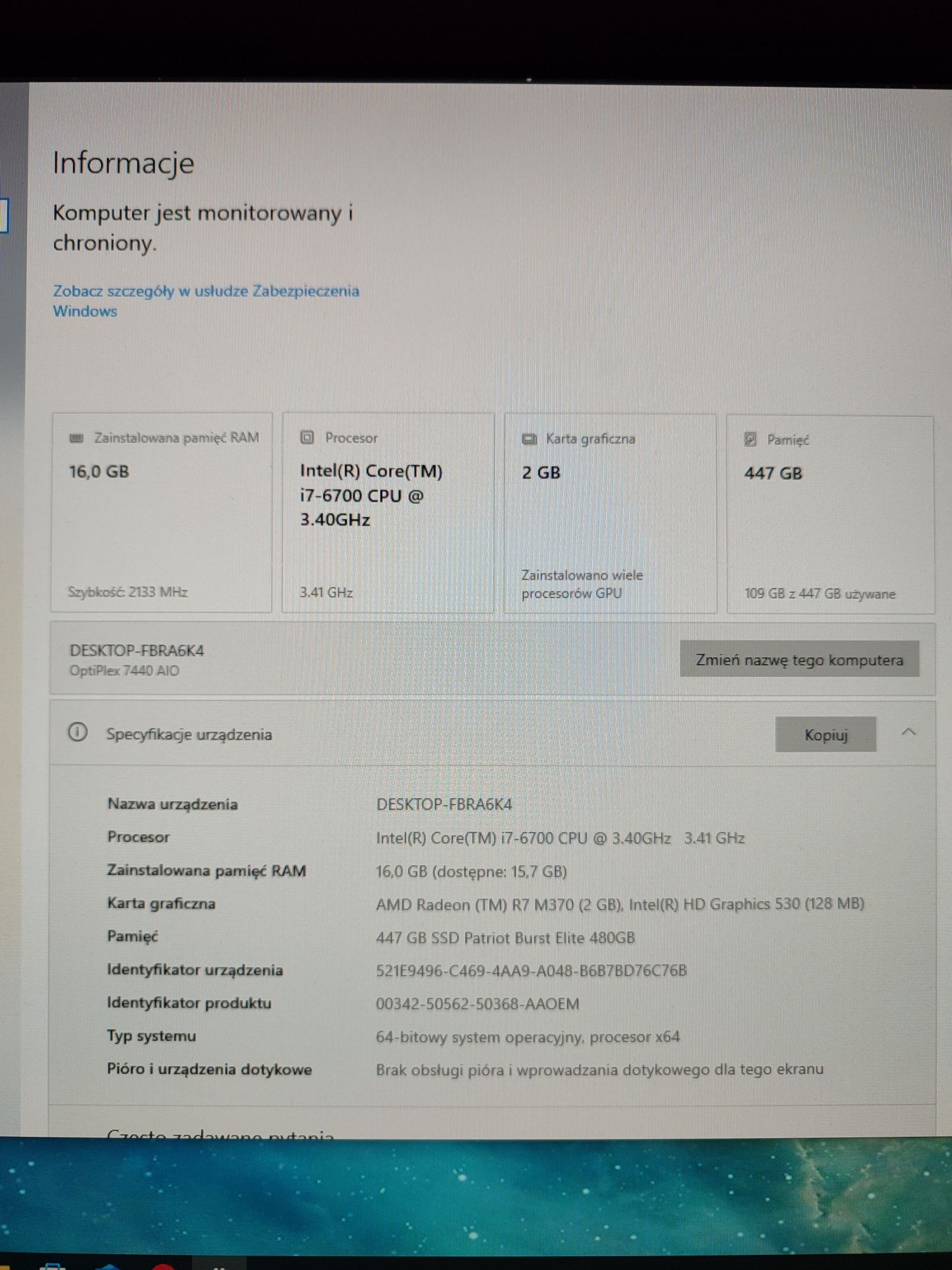 Sprzedam komputer allinone Dell Optiplex