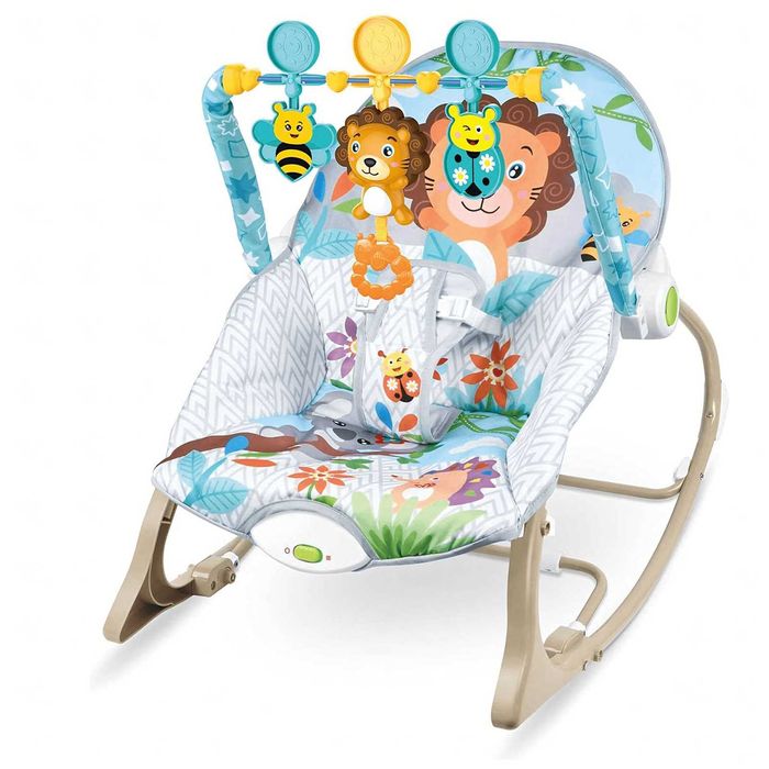 Leżaczek bujaczek dla dzieci niemowląt niebieski grzechotki wibracje