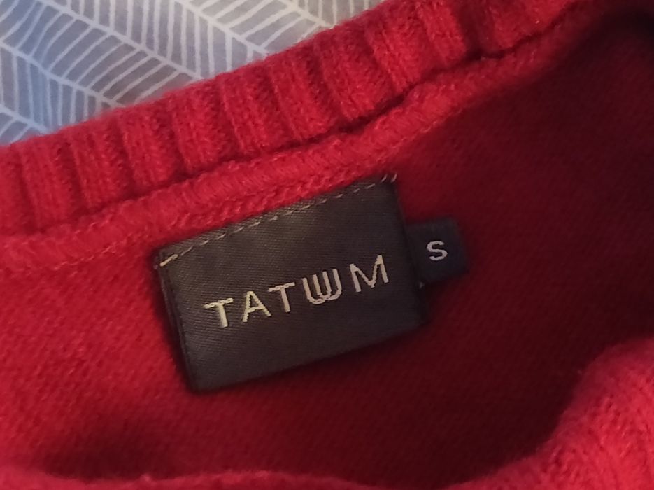 Krótki sweter sweterek TATUUM rozmiar S zgaszona czerwień 100% wełna
